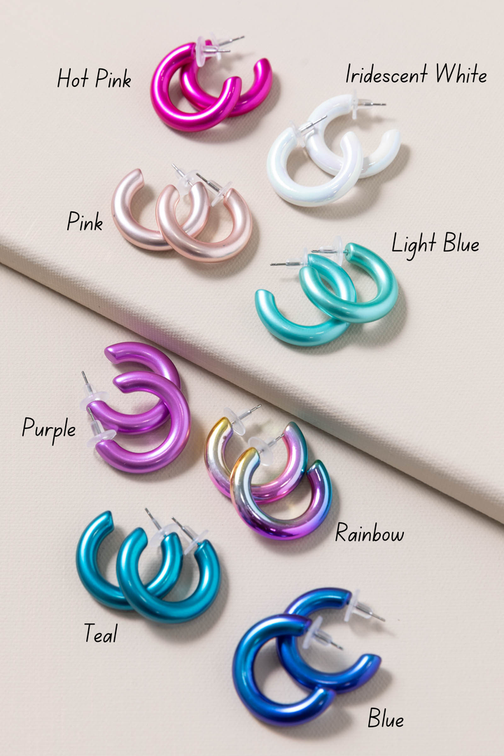 Iridescent Metallic Summer Time Fun Huggie Earrings
