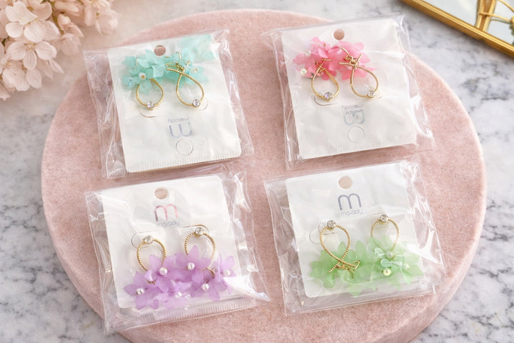 Pastel Floral Drop Hoop Earrings