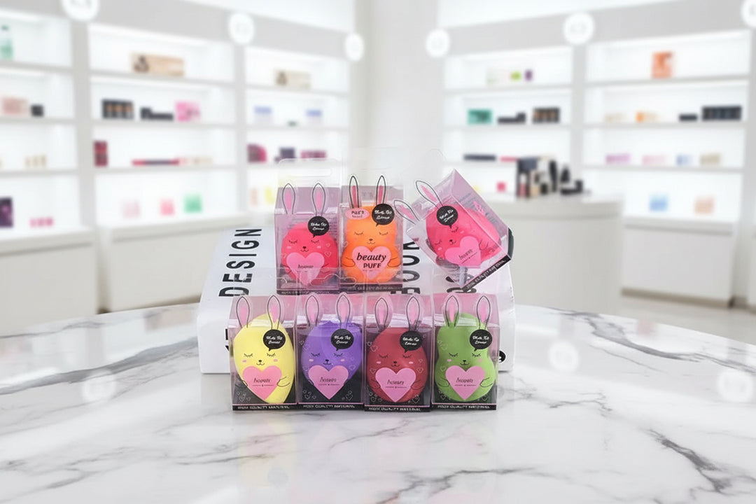  beauty sponge, beauty applicator, beauty blender, Set of colorful beauty puff products in clear packaging