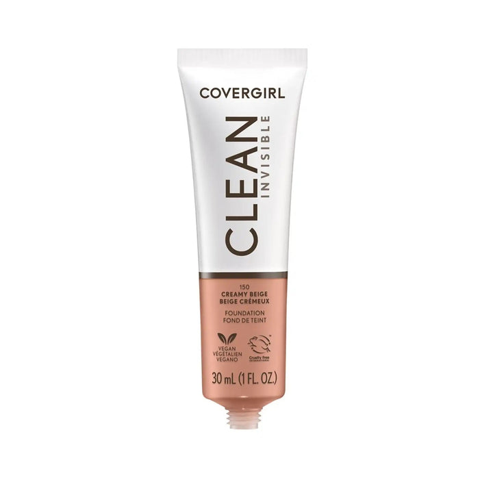 COVERGIRL Clean Invisible Liquid Foundation, 150 Creamy Beige, 1.0 fl oz