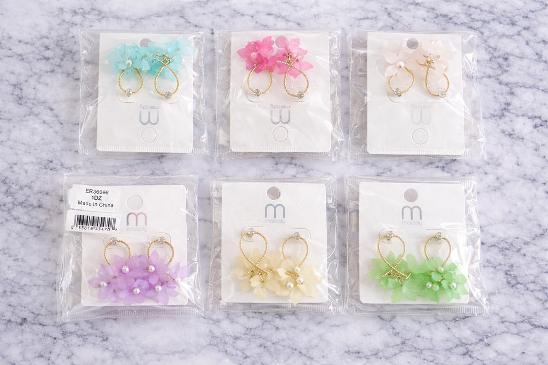 Pastel Floral Drop Hoop Earrings